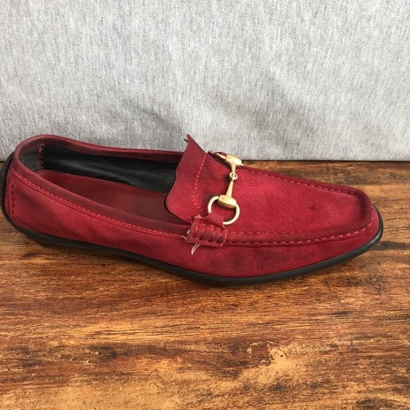 Gucci Women's SZ 10.5 B Red Wine Suede Slip On Driving Loafers Horsebit  Shoes - Picture 5 of 11